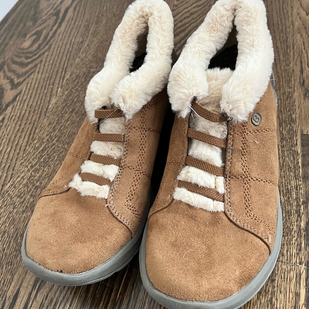 Bzees Women's Tan Suede Sneakers with Cream Lining